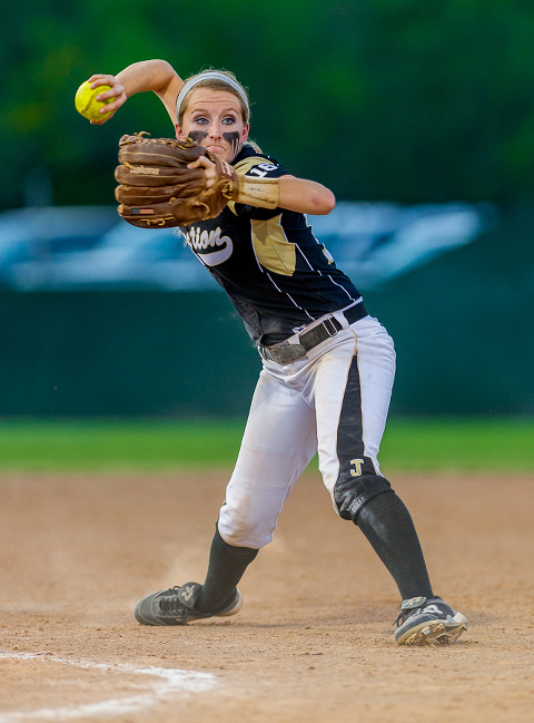 Daneece (DC) Stewart of the Junction Eagles fires the ball to first base during a 1A bi-district game against the Charlotte Hornets. Junction won the game 15-4. 